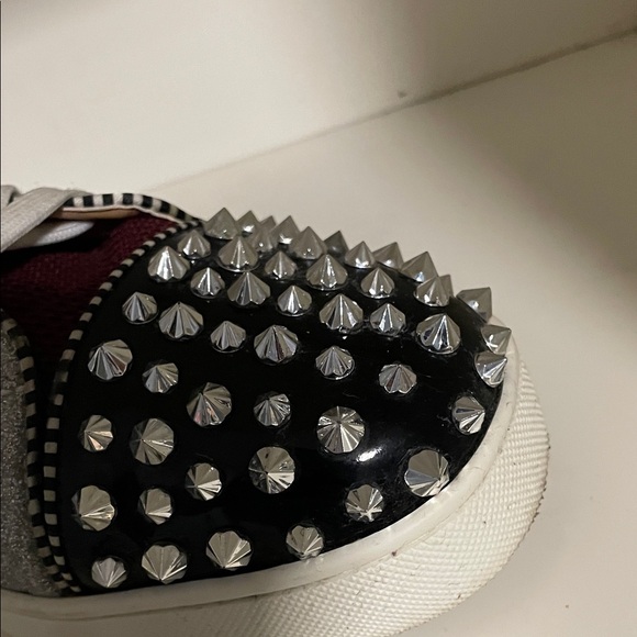 Christian Louboutin Silver and Red Spiked Sneakers - Picture 5 of 10